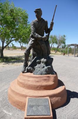 Buffalo Soldier sculpture at Fort Selden Historic Site, New Mexico Historic Sites Photo. 