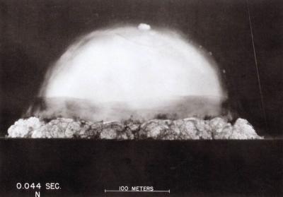 Trinity Test at .044 seconds, taken with Berlyn Brixners high speed camera, which will be on display at the museum.  Photo : Los Alamos National Laboratory Archives. Camera loan from Bradbury Science Museum, Los Alamos National Laboratories. 