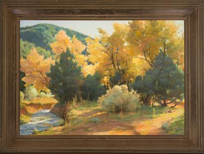 Joseph Henry Sharp, Taos Cañon: Cottonwood, Box Elder, Cedar, and Sage, circa 1935, oil on canvas, 30 x 40 inches. Gift of Lore Thorpe in memory of Kathryn V. Thorpe, 2018