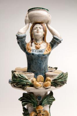 2-MOIFA_Espinar_21:  Detail of figurative candle holder, Alessi Ceramiche (Sicily), 2002-03, ceramic. Photo: Addison Doty