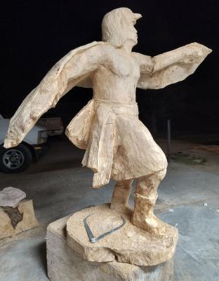 Eagle Dancer wood sculpture in process by Tim Washburn