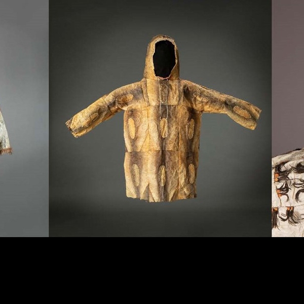 A photo featuring items representing the Ghhúunayúkata / To Keep Them Warm: The Alaska Native Parka exhibition