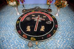 Day of the Dead sand painting in the chapel at the cemetery in Teotitln del Valle. 