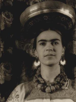 Frida with Michoacan Gourd On Head