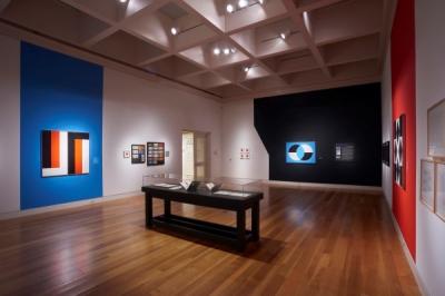 Installation view of “Frederick Hammersley: To Paint without Thinking” at The Huntington Library, Art Collections, and Botanical Gardens