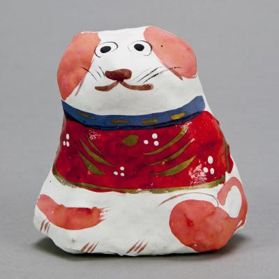 Dog figure, ca. 1965   Takamatsu, Kagawa Prefecture, Japan.  Papier machê, paint, 3 3/4 x 3 9/16 x 1 15/16 in. (9.5 x 9 x 5 cm) Gift of the Girard Foundation Collection, Museum of International Folk Art, A.1981.3.715