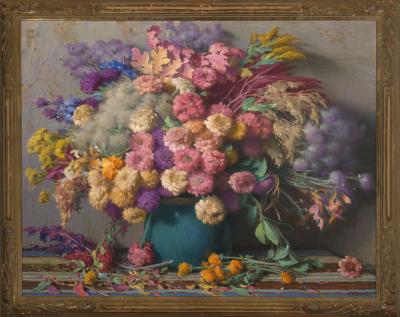 Joseph Henry Sharp, Dry Flowers, circa 1935, oil on canvas. Gift of Lore Thorpe in memory of Kathryn V. Thorpe, 2018