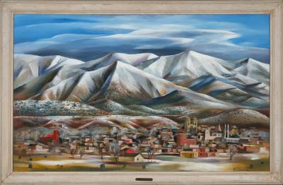 Paul Lantz, Snow in Santa Fe, circa 1935, oil on Masonite, 30 x 48 in. On long term loan to the New Mexico Museum of Art from the Fine Arts Program, Public Buildings Service, U.S. General Services Administration (2834.23P) Photo by Blair Clark