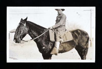 Cornelius M. Cruz, ca. 1919 - Private Cornelius Cruz of Ohkay Owingeh (San Juan Indian Pueblo), a musician and a carpenter, was in the 5th Cavalry, troop E. In his service report Cruz wrote that his ancestors had been experienced warriors, fighting the Na
