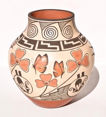Pot with Flowers and Butterflies