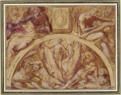 Design for a chapel decoration with the Resurrection and two prophets
